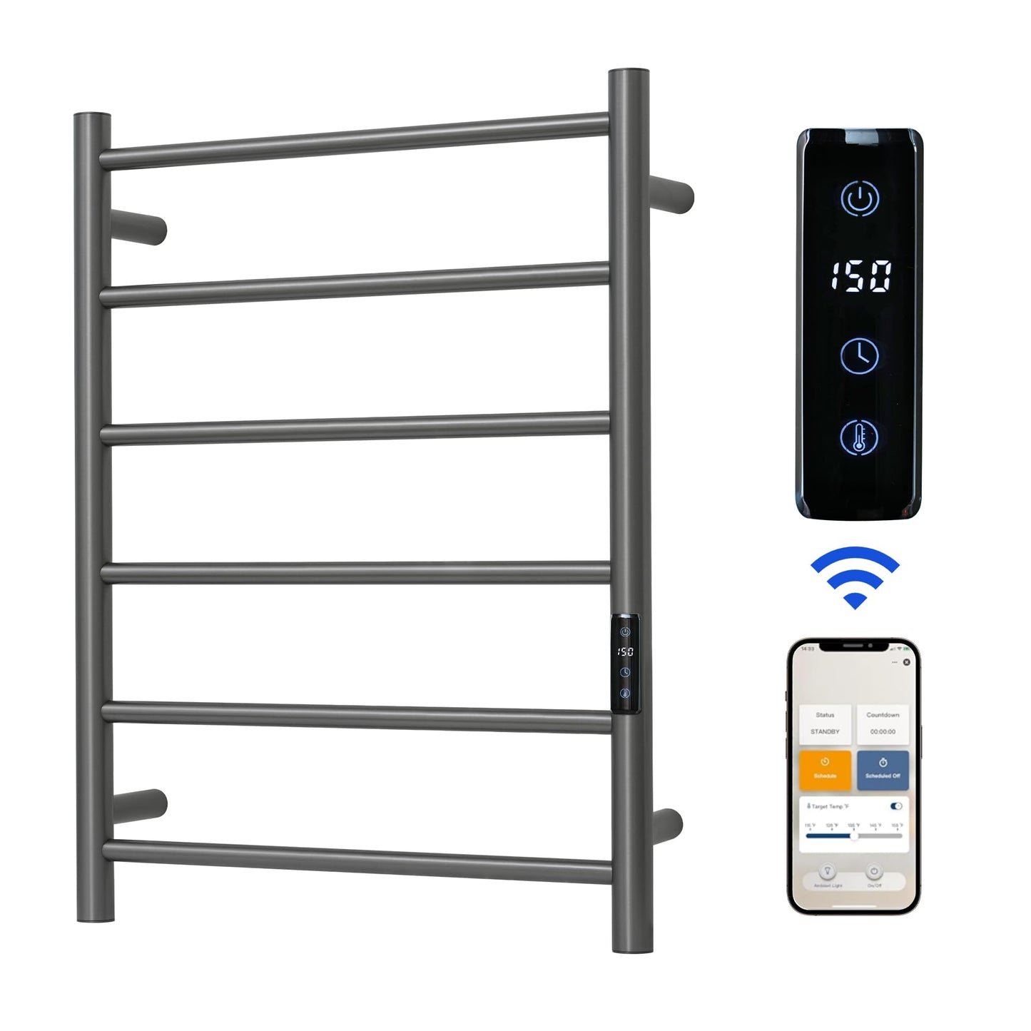 SHARNDY Electric Towel Rack with Voice Control for Alexa & Google Home,TUYA - Wall-Mounted Bathroom Heating Towel Warmer,Plug-in,Stainless Steel Material (Gungrey with WiFi, 6 Bar)