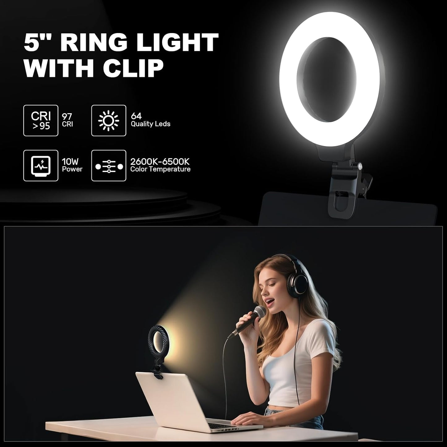 Anautin Lighting,360Adjustable,Portable Ring Light for Video Conference LED Video Conference Lighting
