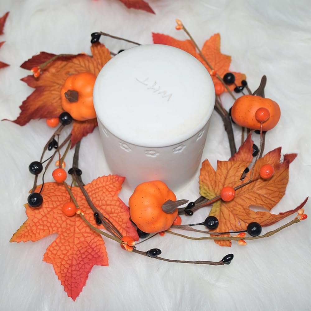 Skiennix 3-Piece Fall Candle Rings - Autumn Maple Leaves & Pumpkins | Perfect for Halloween & Thanksgiving Decor