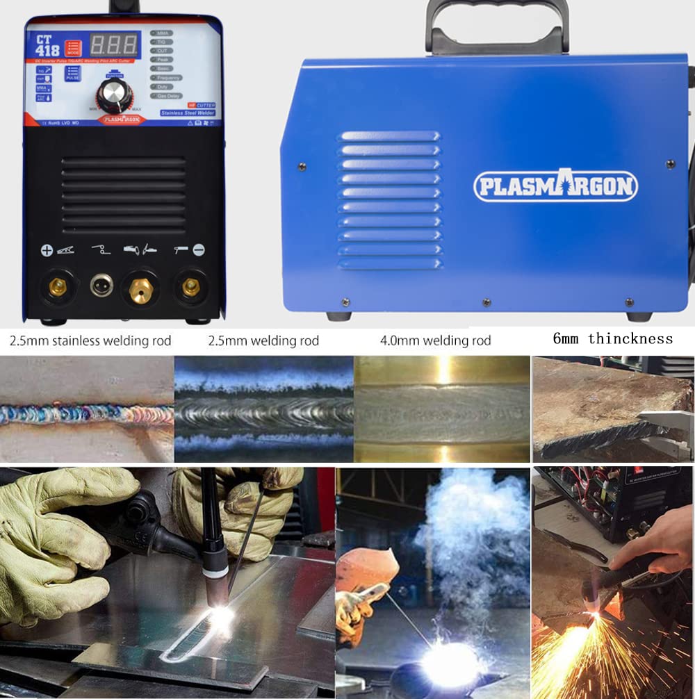 PLASMARGON CT418 3-IN-1 110V/220V Multifunctional Plasma Cutter Welder Combo Machine,40A Plasma Cutter/180A Lift TIG/180A Stick Welder,2/5" Clean Cut Digital Display IGBT Plasma Cutting Equipment