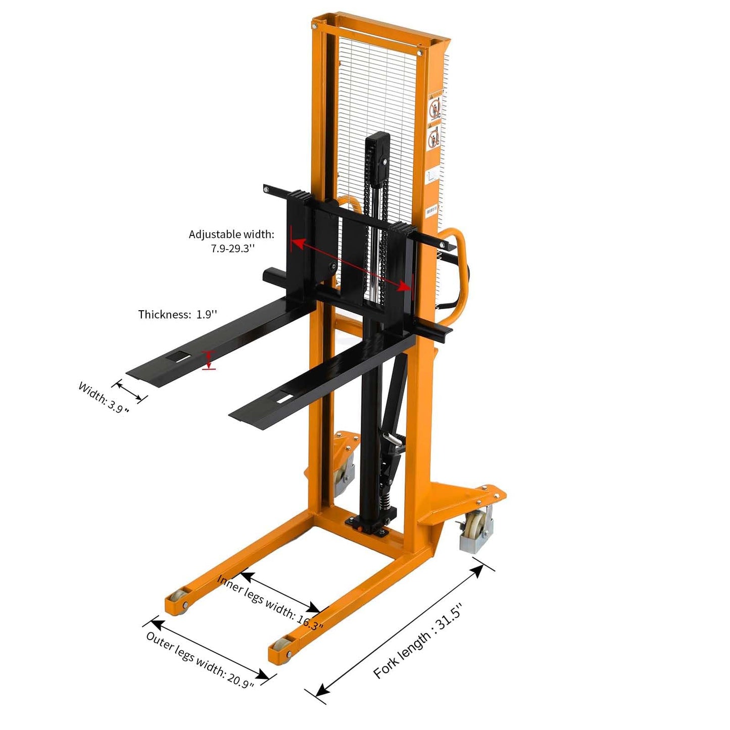 APOLLOLIFT 2 Pices Manual Stacker 1100lbs Capacity 63" Lift Height Pump Fixed Leg Lift Truck Pallet Stacker Suitable for Open Bottom Pallet