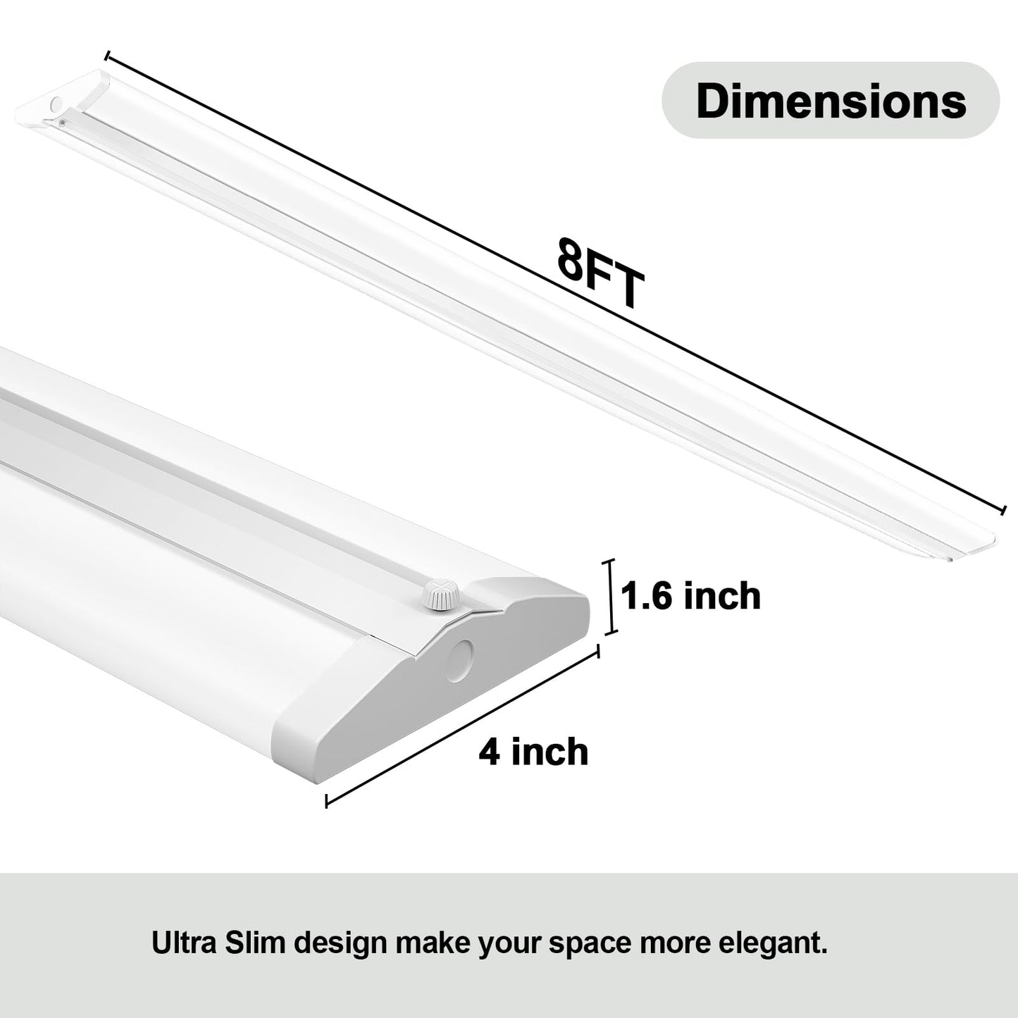 ANTLUX 8FT LED Shop Light, Ultra Slim LED Wraparounds 110W [6-lamp T8 Fluorescent Equiv.], 12500LM, 5000K, Commercial 8 Foot Strip Light, Flush Mount Garage Office Warehouse Ceiling Lighting, 6 Pack