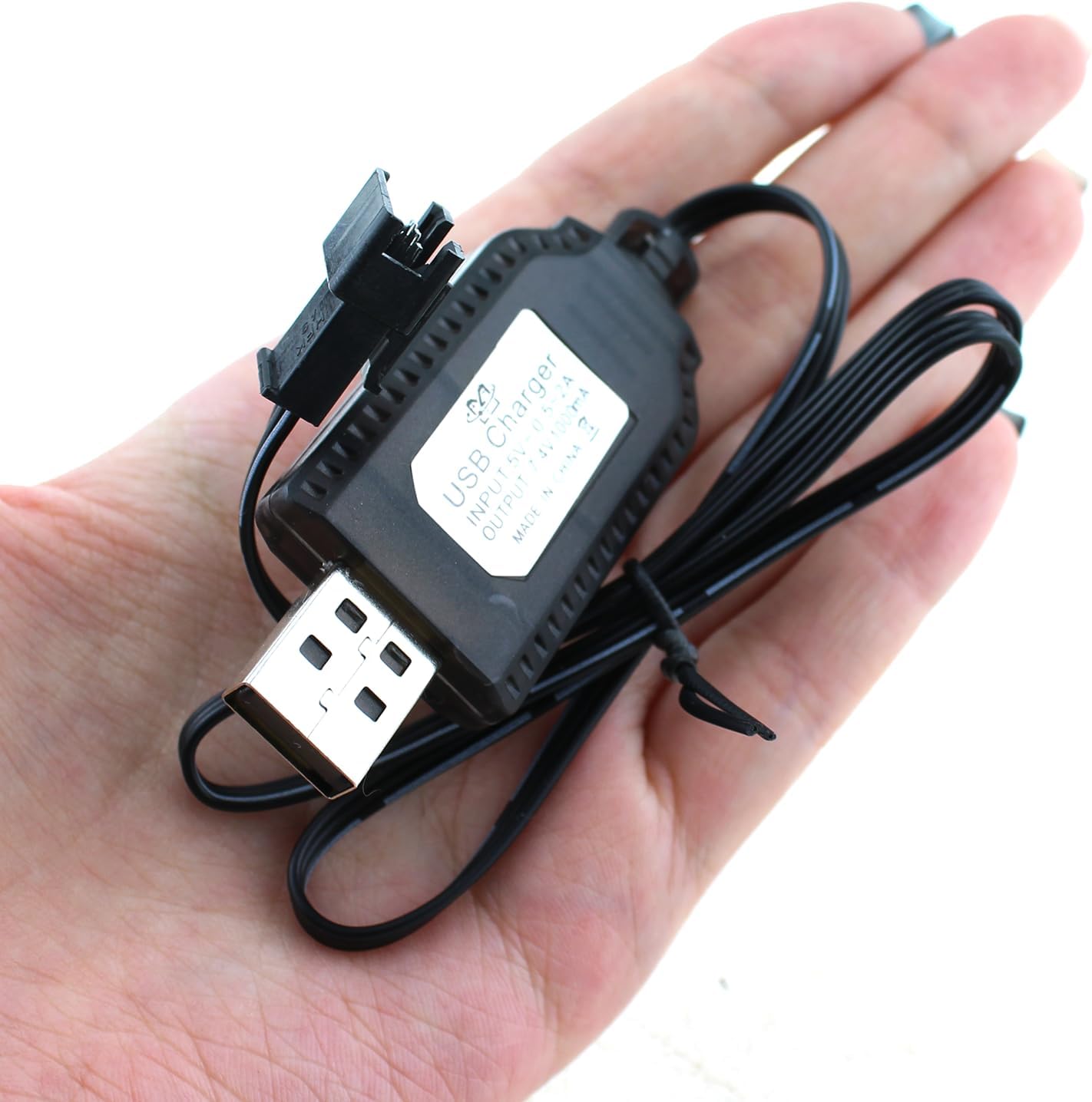 Maxmoral 2PCS 7.4V SM-3 Black Lithium Polymer Battery USB Charger with Plug Suitable for Remote Control Car Truck Ship
