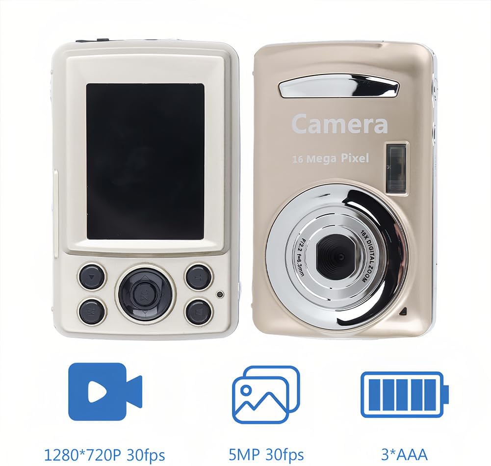 Tiiyee 5MP 16X 720P 2.4 inch Digital Pocket Camera, HD Zoom Digital Point and Shoot Camera Compact Small Screen