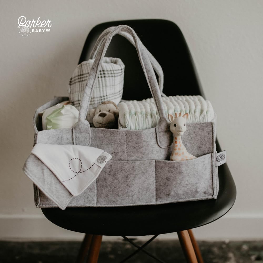Parker Baby Diaper Caddy - Stylish Nursery Storage Bin & Car Organizer for Diapers - Gray, Regular Size