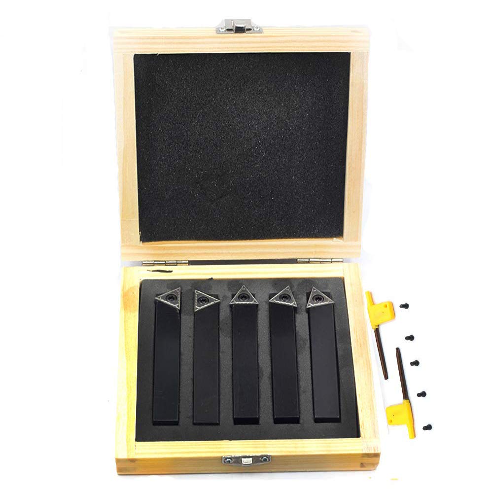 OSCARBIDE 1/2" Mini Lathe Indexable Carbide Turning Tool Holder 5 Pieces/Set,Metal Lathe Cutting Tools with Carbide Inserts TCMT16T304