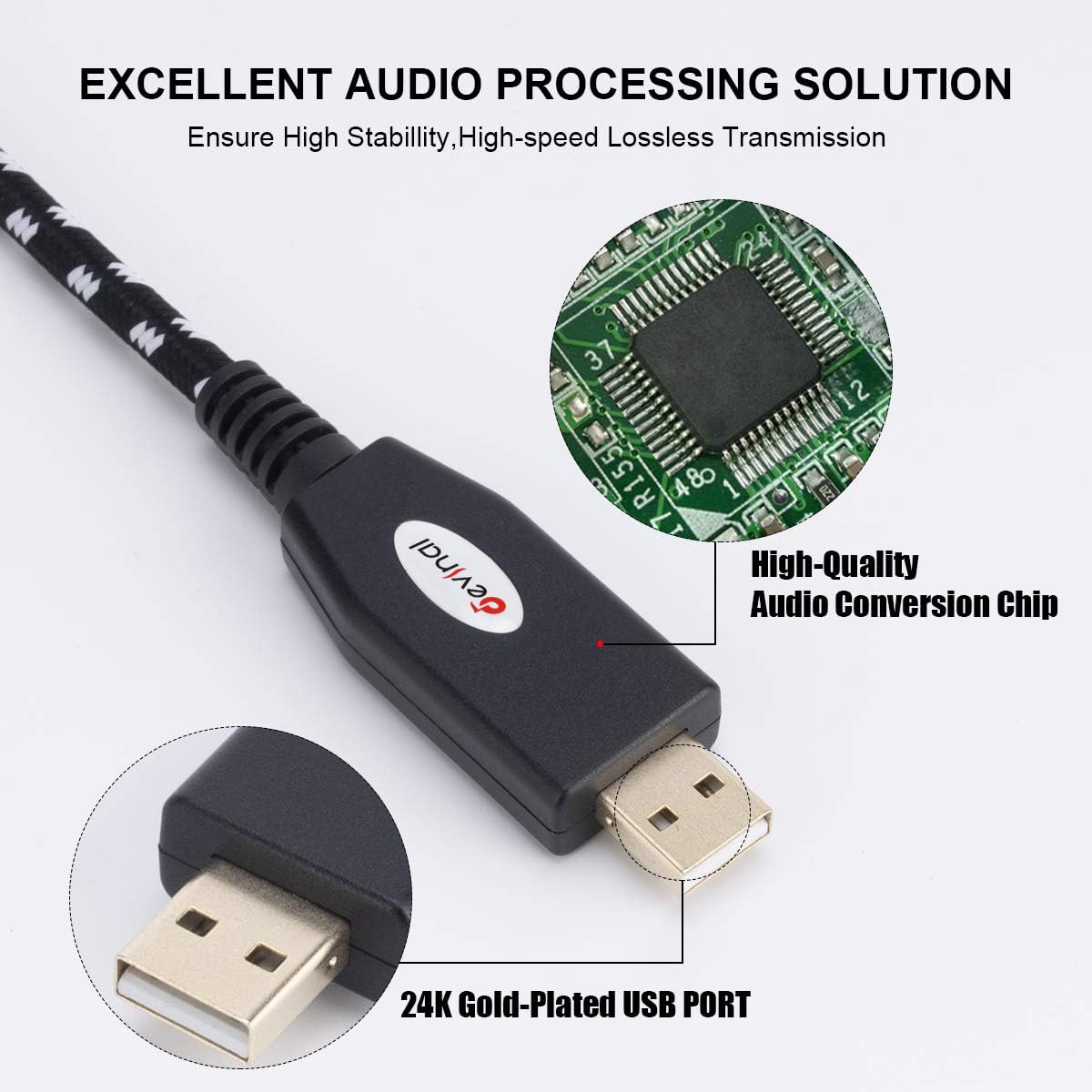 1/4" 1/4" inch 10Ft Devinal USB to Dual Stereo Audio Cable, USB-A to Dual Output Cord Connector, PC to Stereo Audio