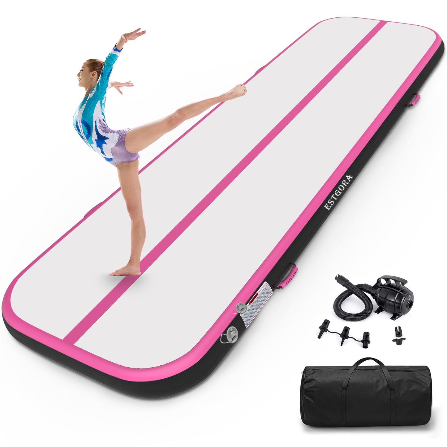 Estgora Gymnastics Mat For Tumbling 6.6ft Tumble Track 4 Inch Thick Inflatable Gymnastic Training Equipment For kids At Home Gym Cheerleading with Electric Pump