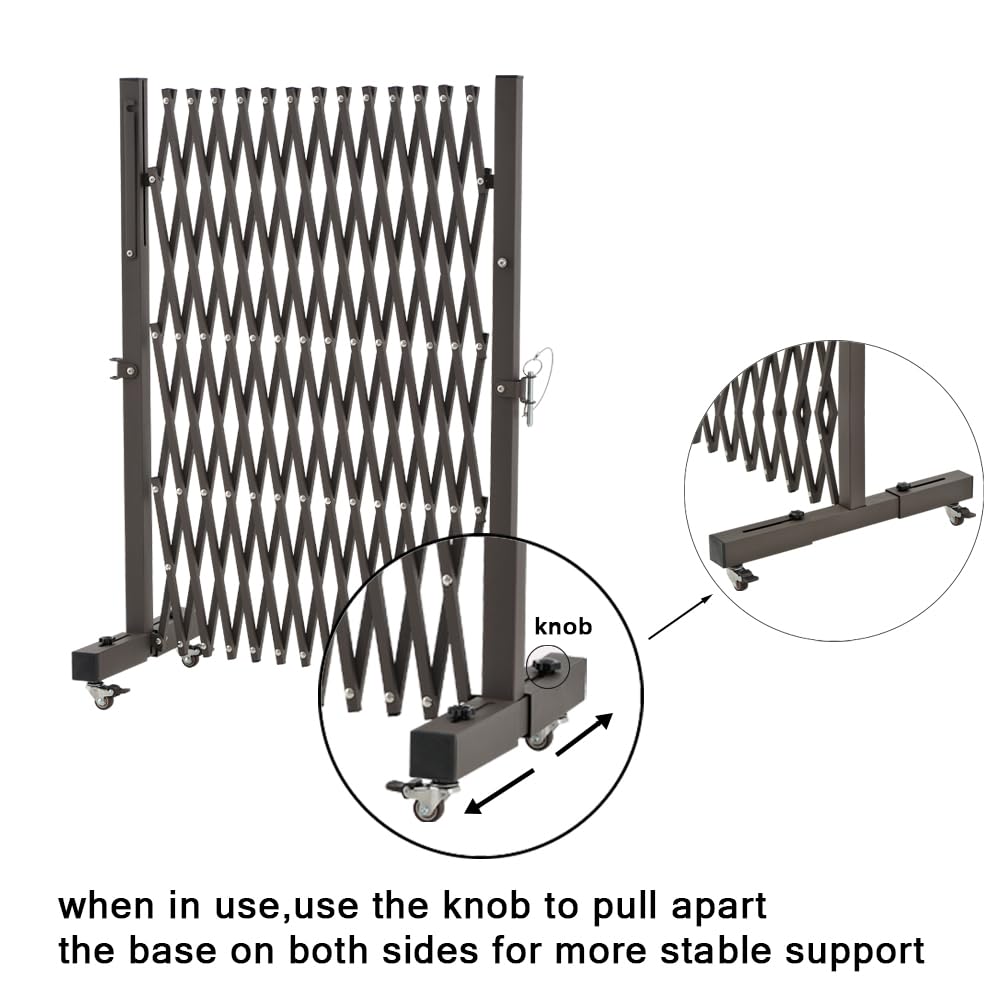GYMTIME Metal Expandable Barricade, Portable Safety Barrier with Casters, Flexible Mobile Folding Security Gate, Adjustable Traffic Fence for Home, School, Warehouse, 5.2 Feet, 34 inch High