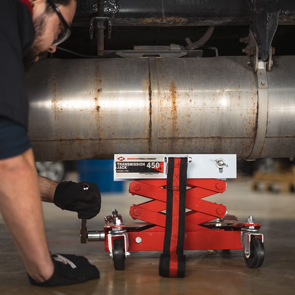 AFF Manual Transmission Jack - Use 1/2" Drive Ratchet to Operate - for Transmissions & Gas Tanks on Smaller Vehicles - 450 lbs Capacity