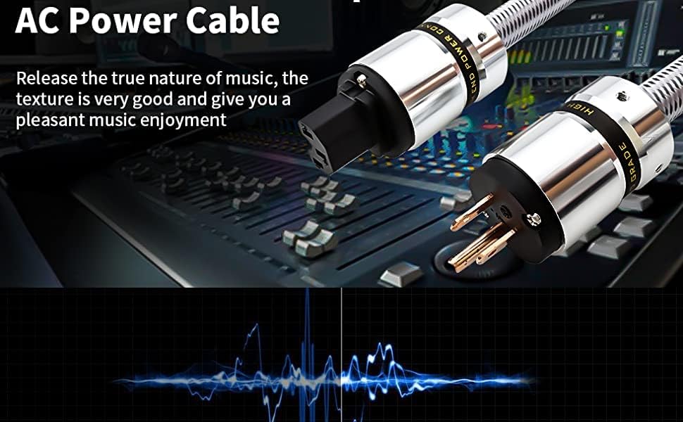 Tertullus 3-Prong 14AWG 125V 15A (1M 3.28FT) HiFi Audiophile AC Highend Audio Power Cable Audiophile Power Cord Silver