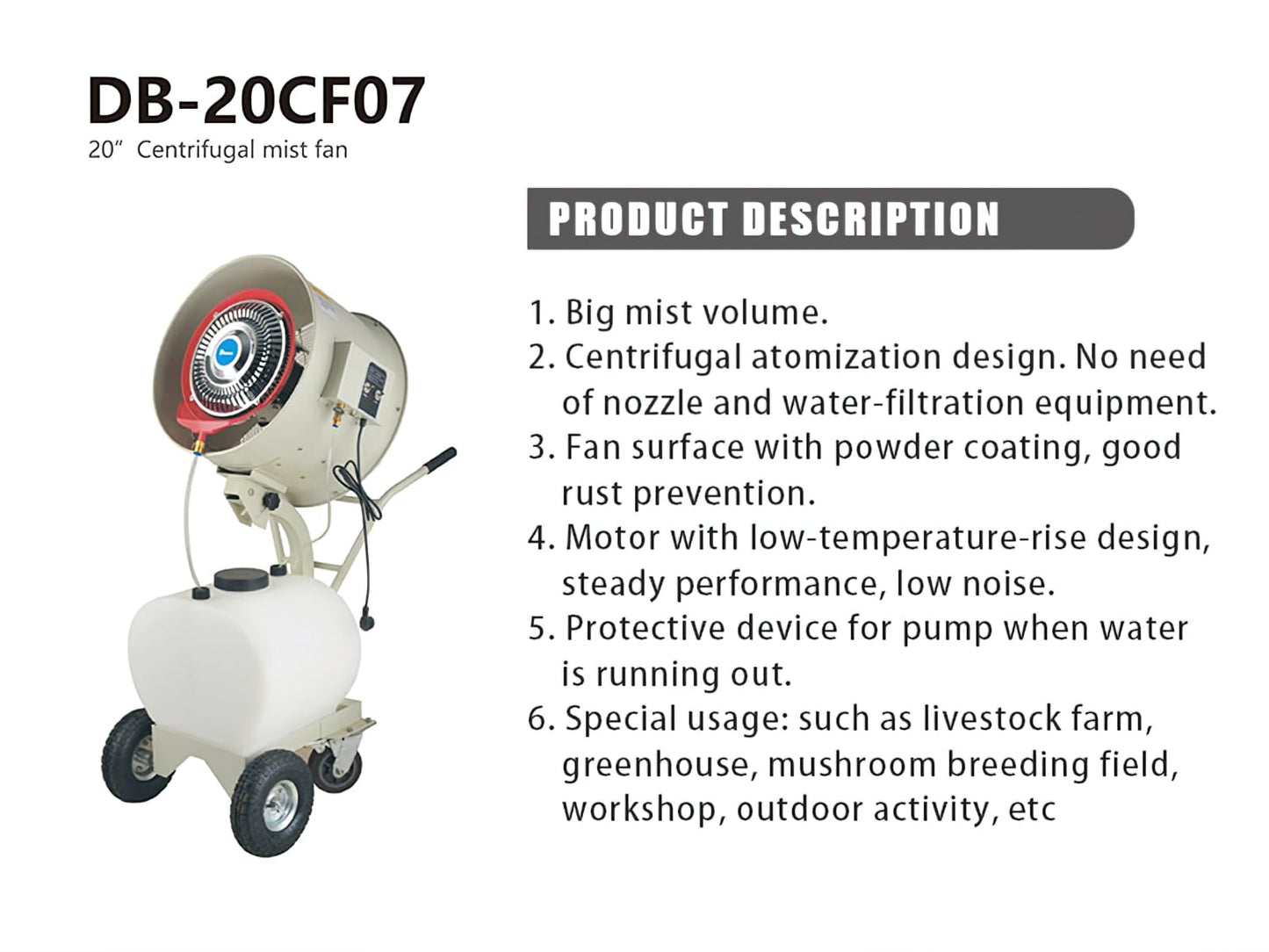 High Power Misting Fan – All Metal 20 inch 350W with 1200 Sq Ft Cooling & 16 Gal Tank (White 350W/20 inches)