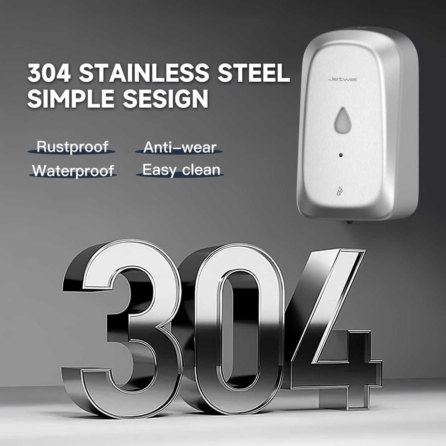 JETWELL Compact Commercial Black Stainless Steel Hand Dryer for Bathroom and Wall Mount Automatic Touch-Less Stainless Steel Hand Soap Dispenser- Automatic Hand Dryer and Wall Mount Soap Dispenser