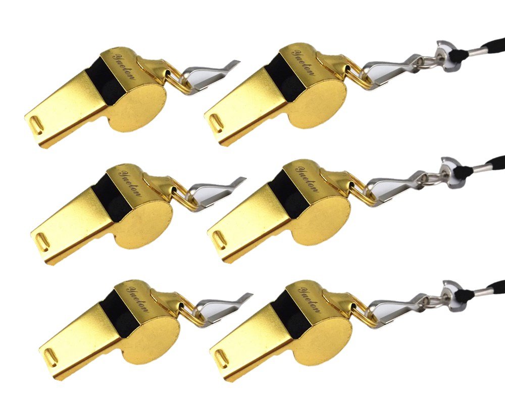 yueton Copper Loud Sport Coach Emergency Whistles with Lanyard, Pack of 6 (Golden)
