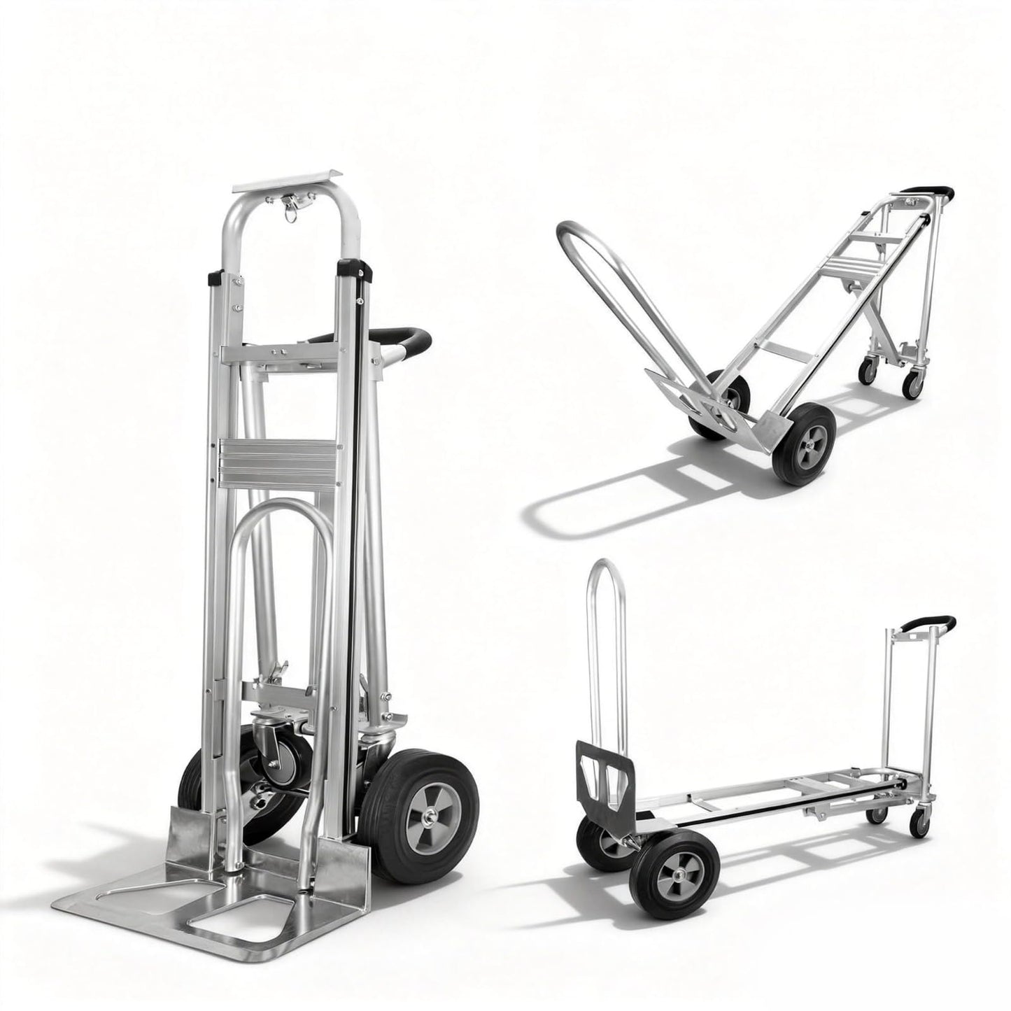 Heavy Duty Convertible Hand Truck – Heavy Duty Aluminum 3-in-1 Dolly, 770 lbs Capacity, 2x10 Solid Rubber Wheels, Folding Nose Extension, Ergonomic Anti-Slip Handle for Easy Transport