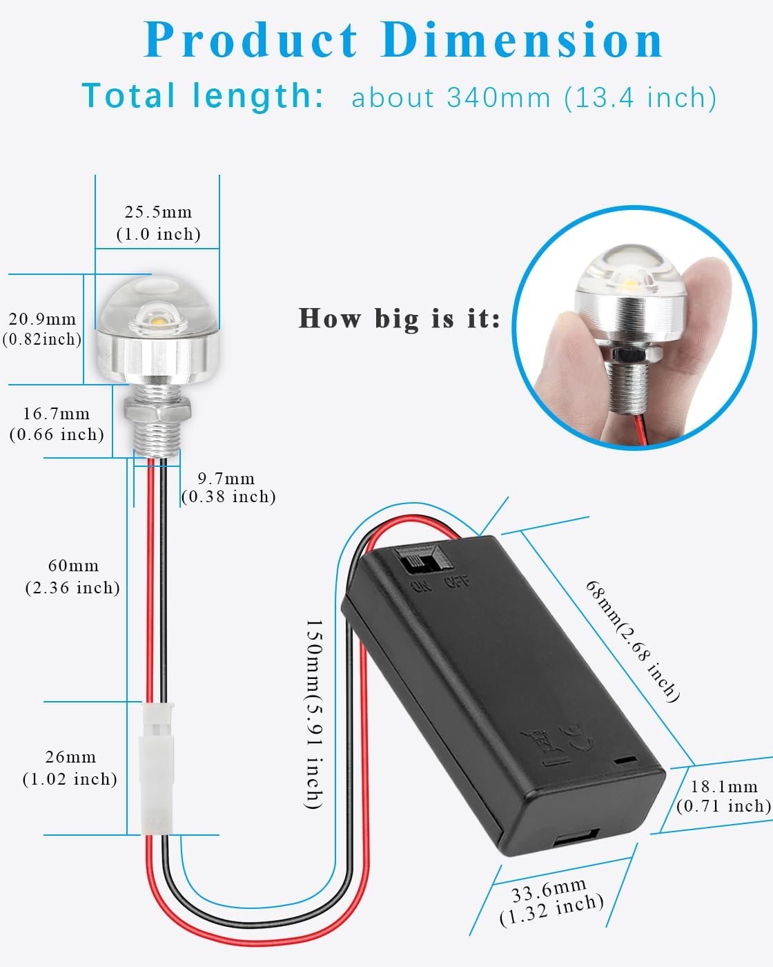 Bulb 3V, 1 Pack AA Battery Holder with Small LED and Switch Battery Box with Terminals, Miniature LED Lights Wiring Kit