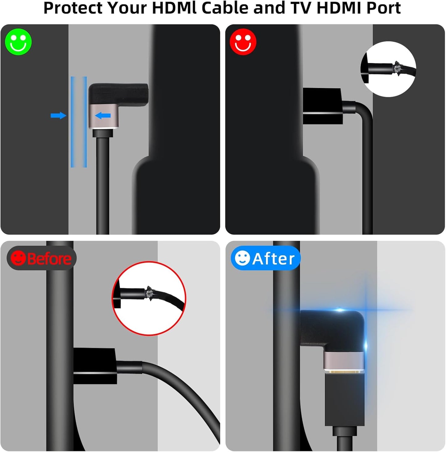 AIMHDUTY 8K 4-Pack 90 270 8K@60Hz,4K@120Hz,HDR,eARC HDMI Eblow HDMI Right Angle Adapter and Degree Gold Plated, Support