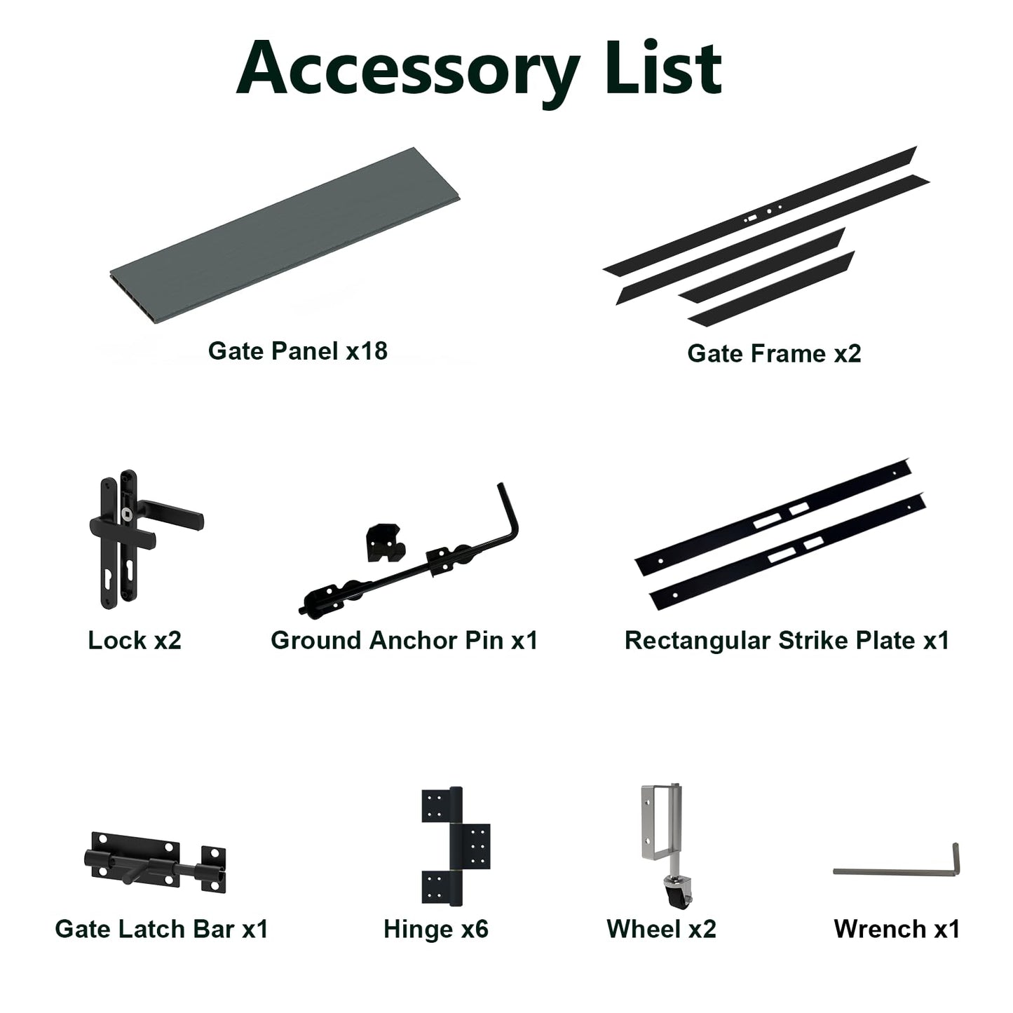 Mondaria 6ft(H)*8ft(W) Wood Plastic Composite Gate for Privacy Fence, Double Fence Gate with Metal Frame and Knob Kits, Grey (Without Post)
