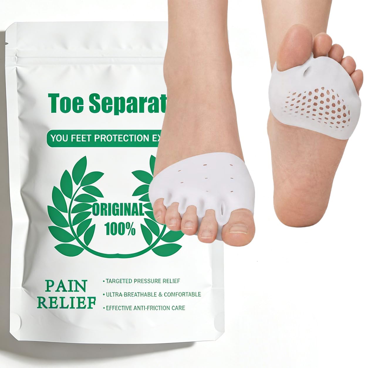 Hyggear Silicone Toe Separators For Women & Men,Toe Spacers For Overlapping Toes, Foot Pain Relief for Bunions, Hammer Toe & Plantar Fasciitis, Comfortable & Breathable, 2-pack Original