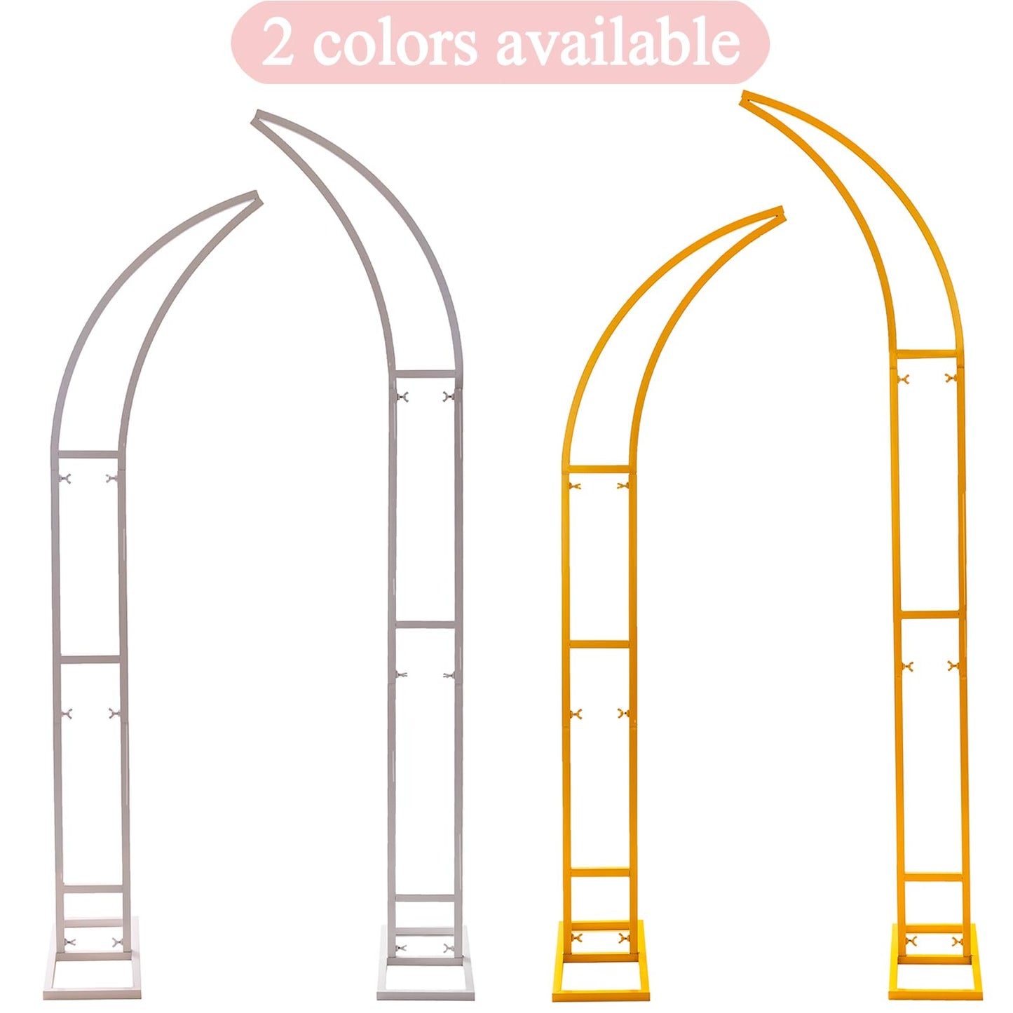 SATBIR 2pcs Large Wedding Arch with Base Flower Stand Arch Bracket Stand Backdrop Stand For Wedding Party Elegant Decorations & Garden Climbing Plants Vines,8.2&6.9 FT-Gold