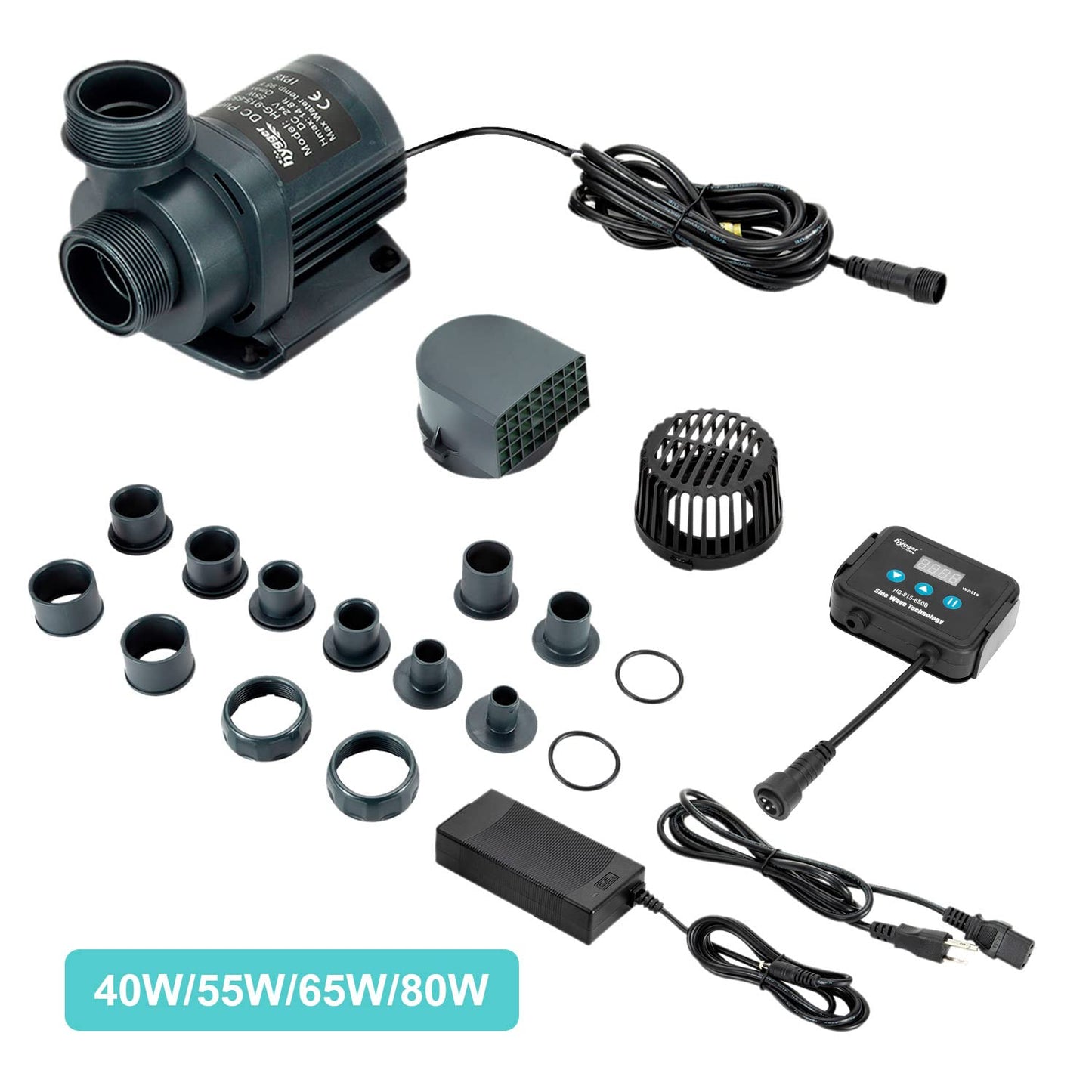 Hygger 1720GPH Quiet Submersible and External 24V Water Pump, with Controller (30%-100% Settings), Powerful Return Pump for Fish Tanks, Aquariums, Ponds, Fountains, Sump, Hydroponics (55W, 14.8ft)