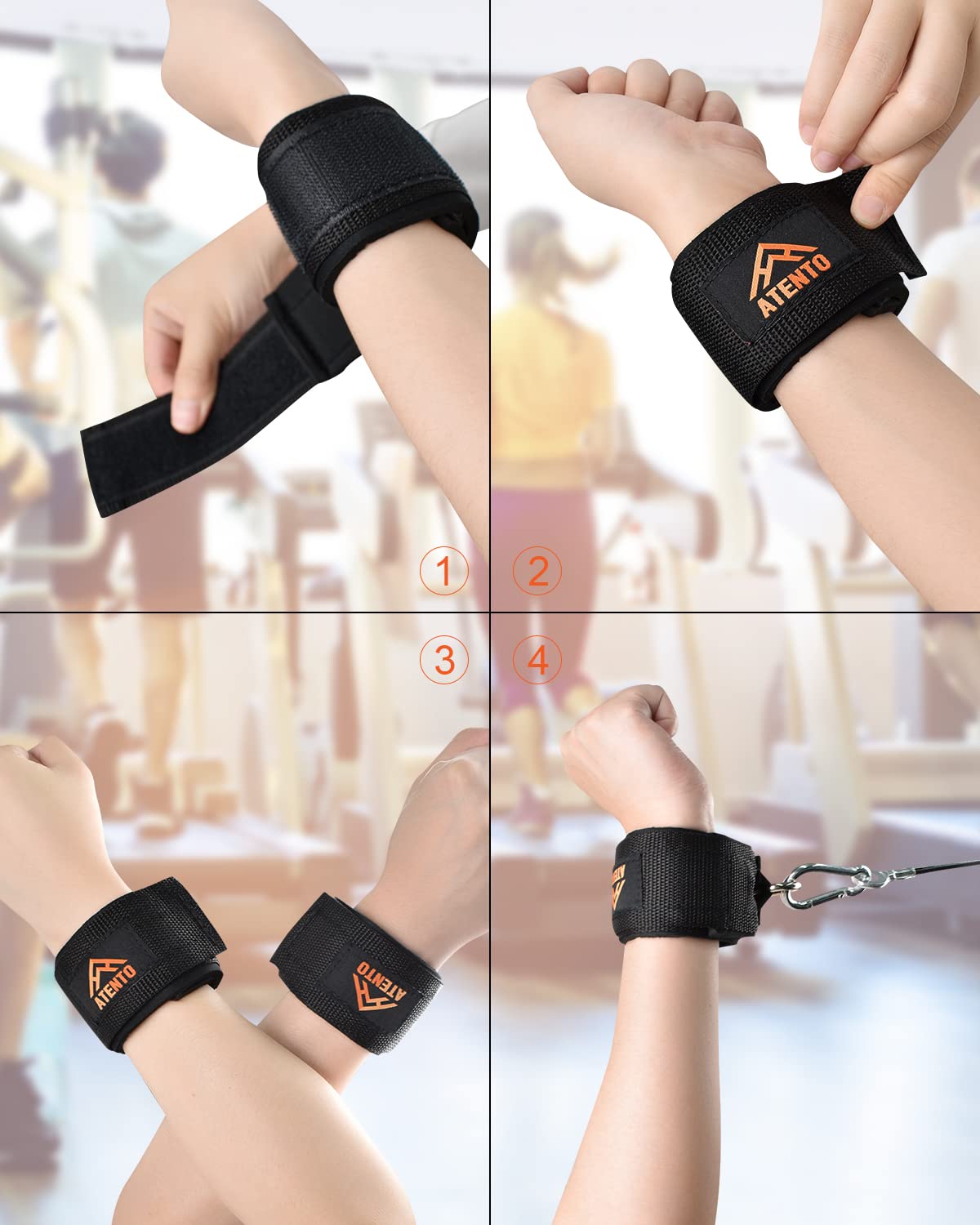 ATENTO 2 Pairs Ankle Strap for Cable Machine, Comfortable Padded Ankle Wrist Cuffs for Kickbacks, Glutes Workout & Lower Body Exercises, Adjustable & Breathable Ankle Straps for Women & Men (Black)