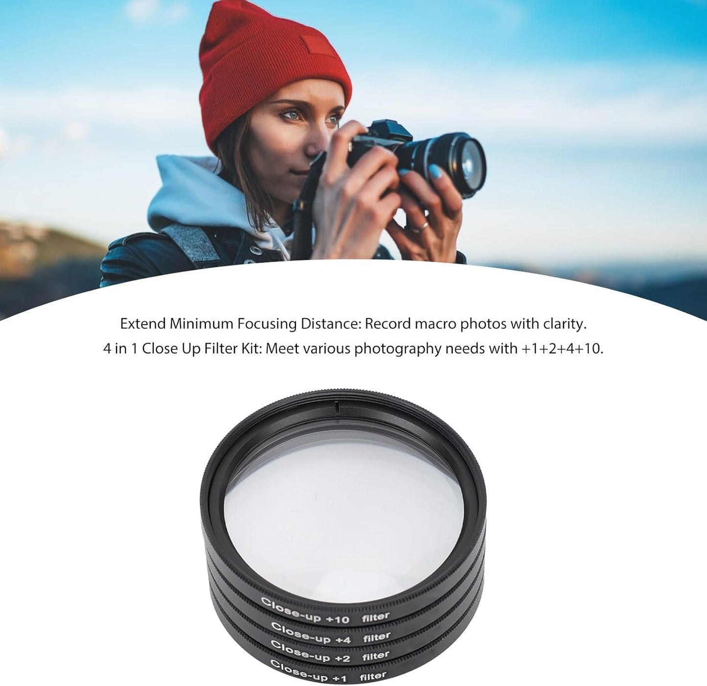 Yunir +1, +2, +4, +10 (62mm) Close Up Macro Lens Filter Kit with Lenses for Photography, Optical Glass Filters, Double
