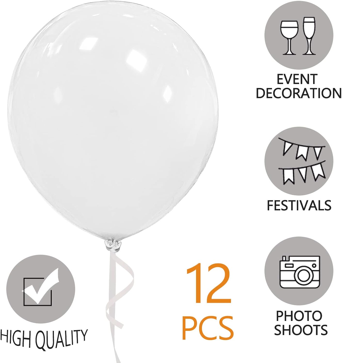 White Balloons 18 Inch - Large Latex Helium Balloons for Weddings, Birthdays & Baby Showers | 12 Pack