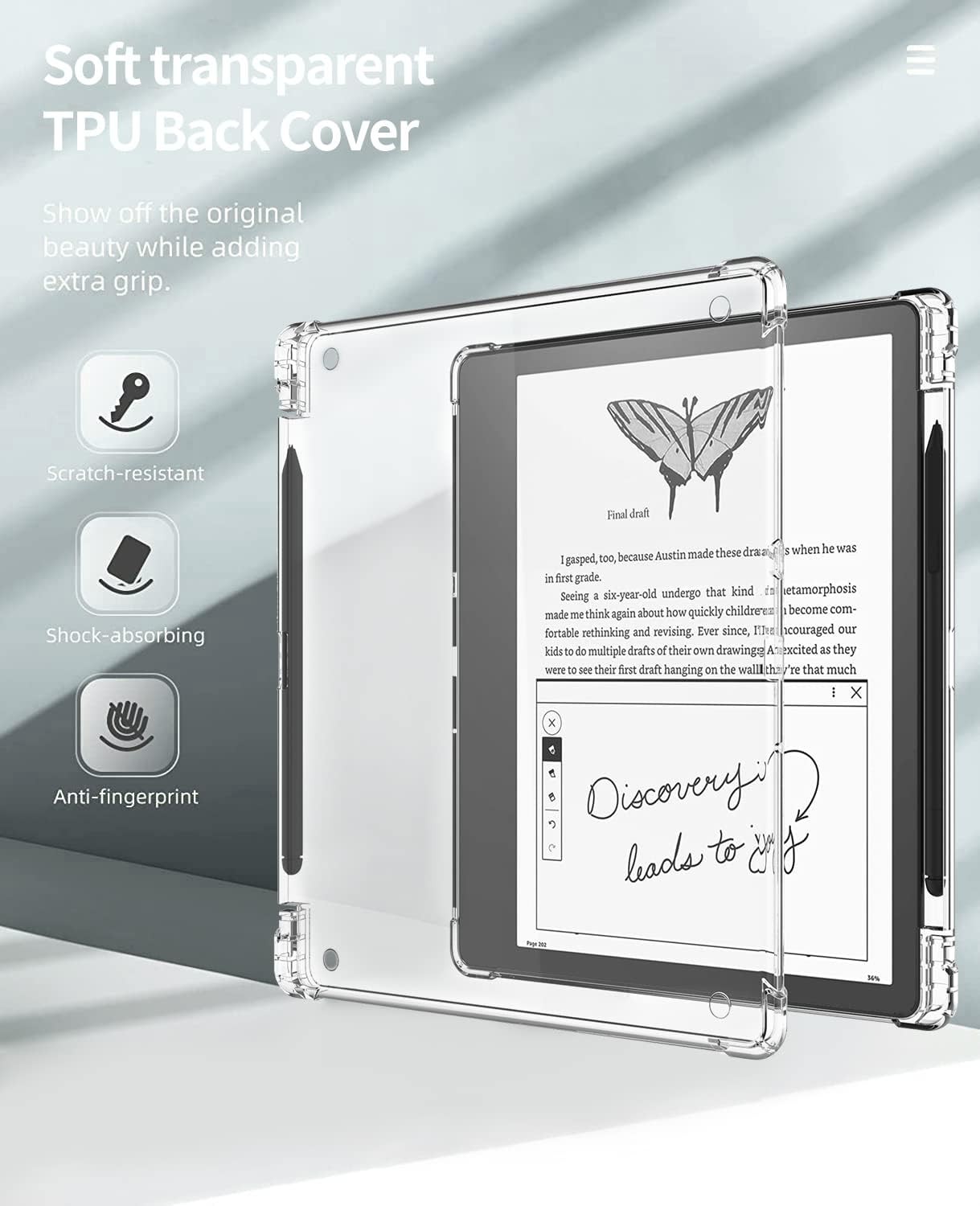 KEEXYICC 10.2" (2024 2022 Clear Case Compatible with Kindle Scribe Release/ Release) Skin Cover with Pen Holder