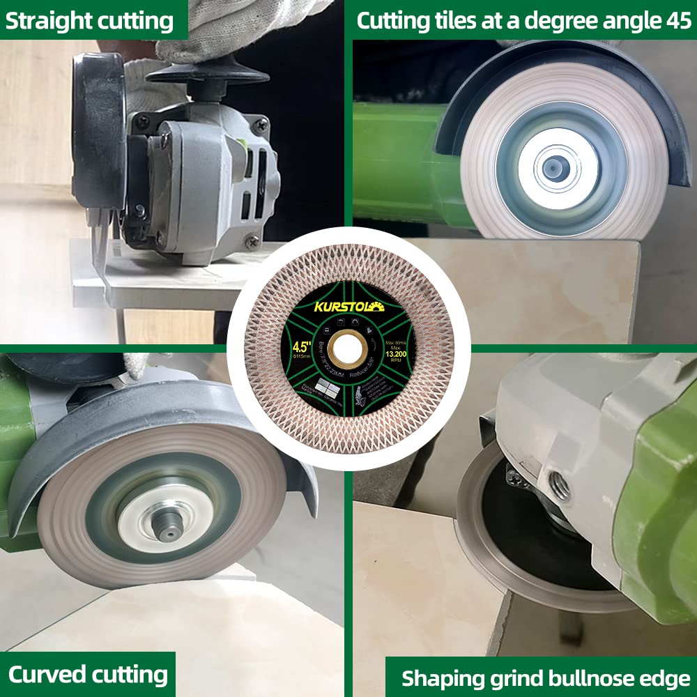 KURSTOL Tile Hole Saw Kit - 11pcs Diamond Core Drill Bits 6/6/25/35/50/65/75/102mm+2" Beveling Chamfer Bit+4.5" Blade Cutting Disc+SDS Shank to 5/8-11" Thread for Porcelain Ceramic Granite Marble