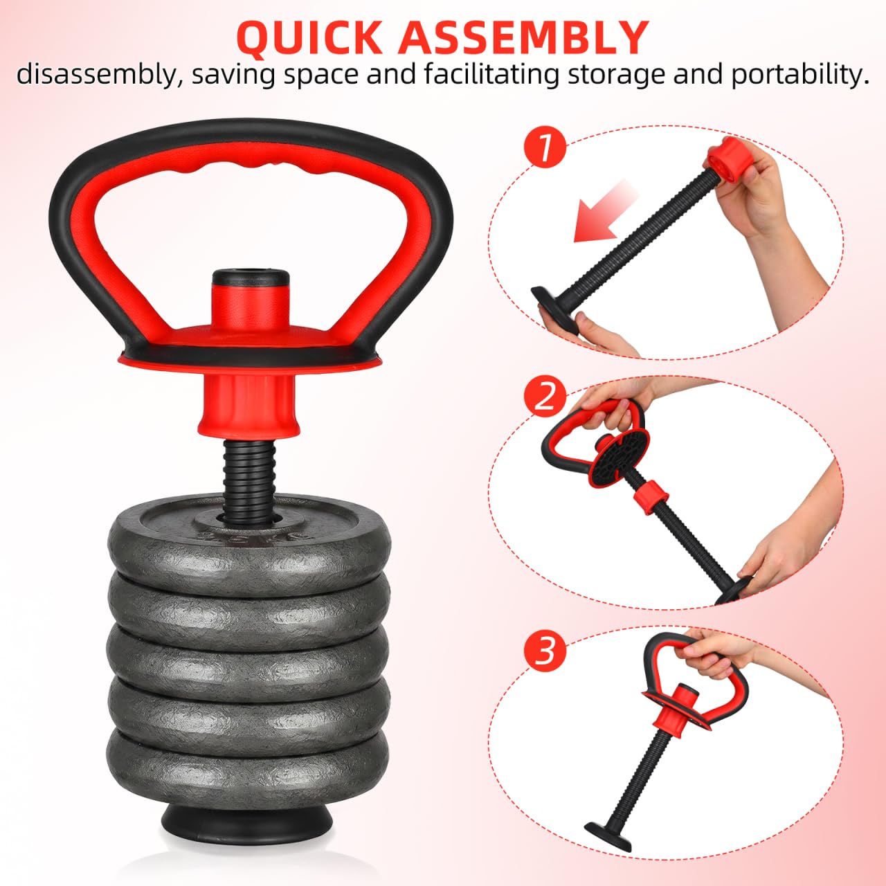 Kisangel Adjustable Kettlebell Handle with Base Nut for 40 Lb Weight Plates Anti-Slip Grip Attachment for Strength Training and Full Body Workouts at Home or Office