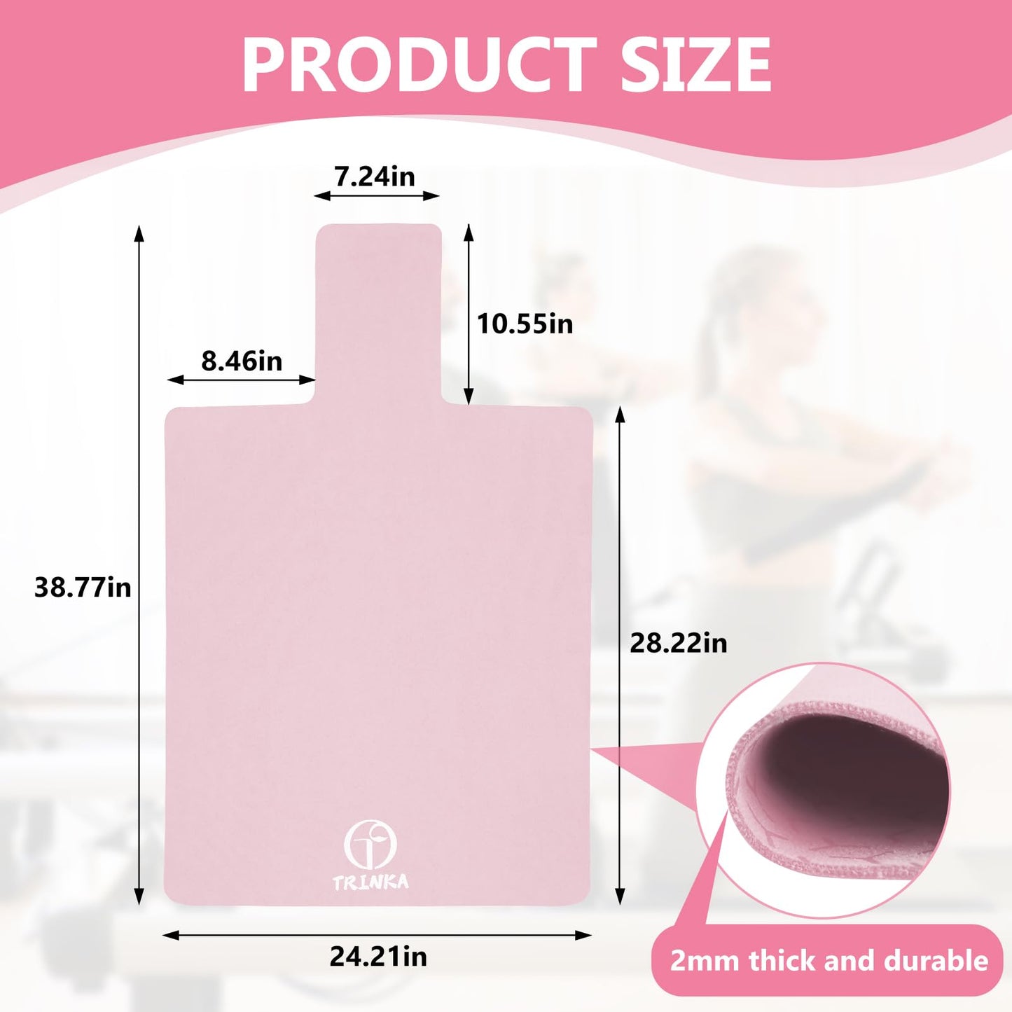 Non-Slip Pilates Reformer Mat, 2mm Thick Pilates Reformer Machine Cover Mat, 39" x 24" Foldable Washable Absorb Sweat Accessory for Home, Studio, Gym Fitness (Pink)