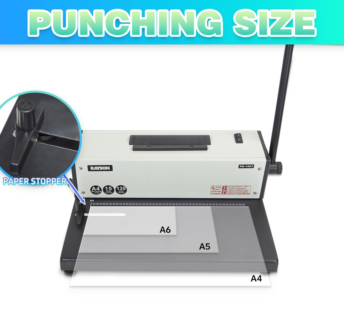 Rayson PD-1501 Coil Binding Machine with Inserter, 4:1 Pitch, 46 Holes