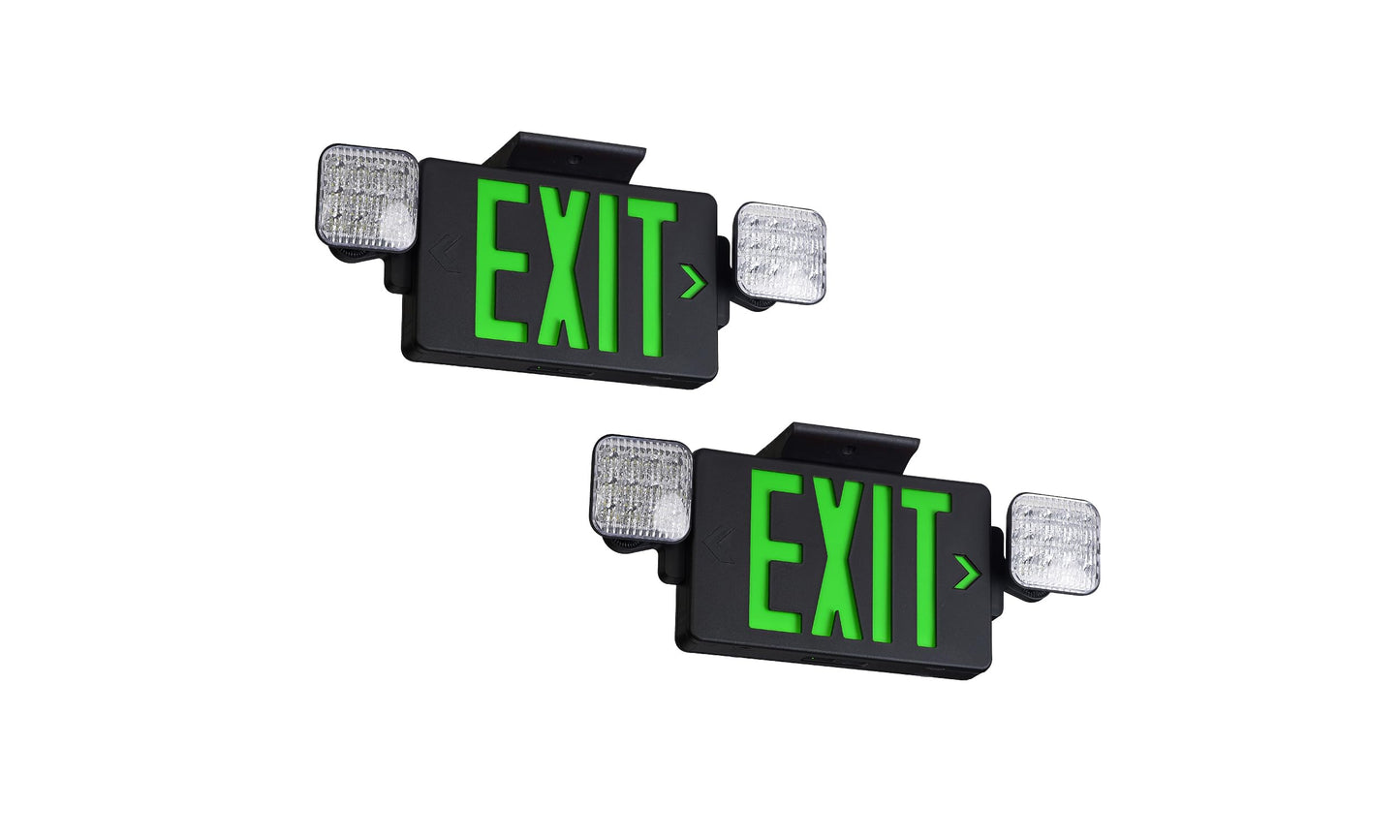 GZRUIYANG Black Housing Exit Sign With Emergency Lights Green, LED Exit Light With Battery Backup, UL 924 Certified, AC 120/277V, Commercial Lights Combo for Business - 2 Pack