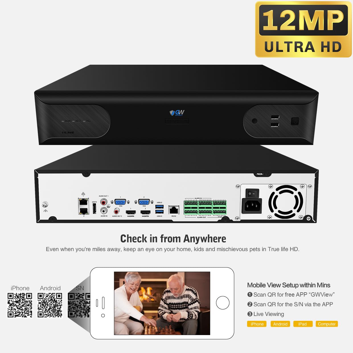 GW Security 64 Channel 12MP NVR UltraHD 4K Face/Human/Vehicle AI Detection Commercial Security Camera System with 64 x 8MP Waterproof Microphone 135° Wide Angle Outdoor Indoor PoE Dome Cameras (Black)