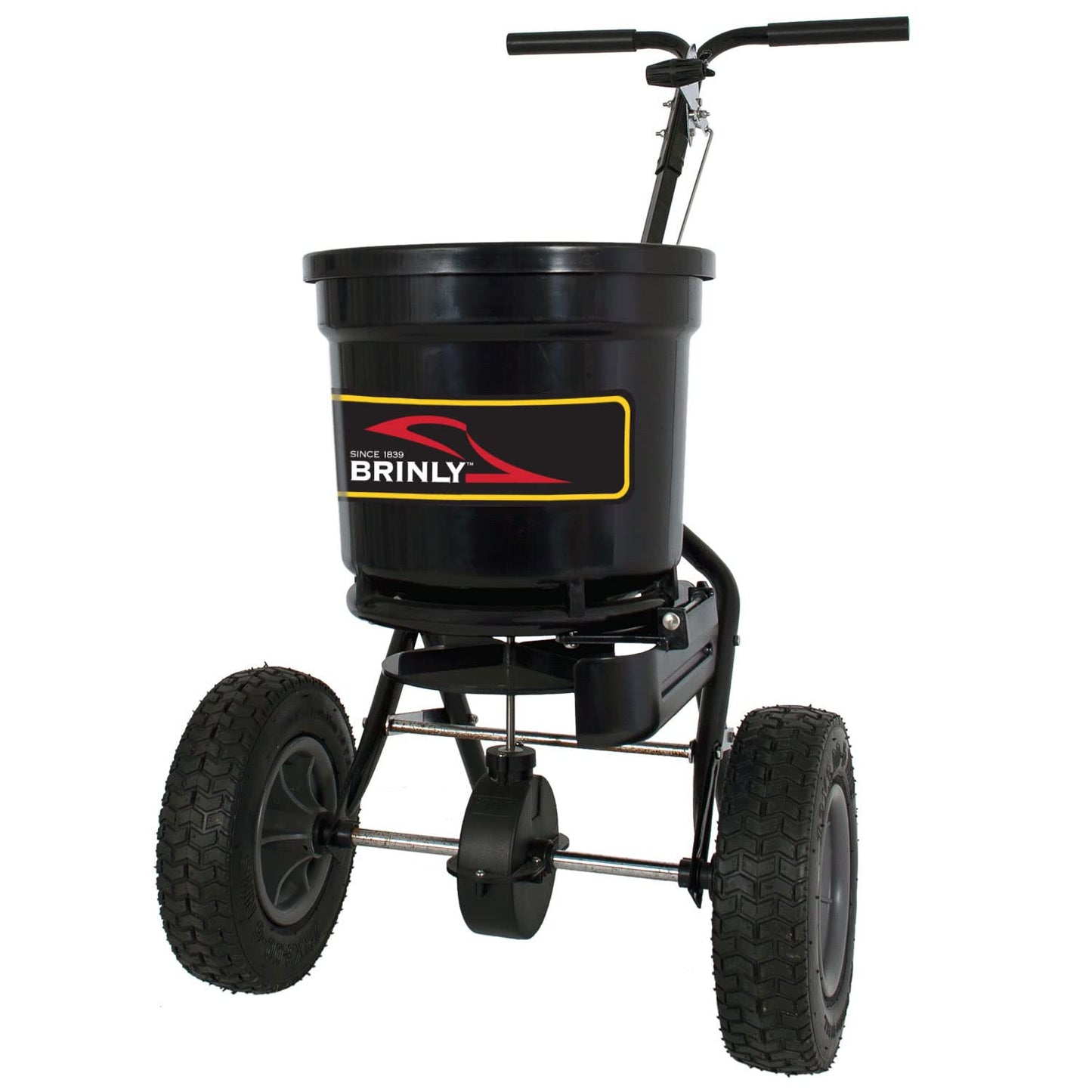 Brinly P20-500BHDF-A Push Spreader with Side Deflector Kit and Hopper Grate, 50 lb. Capacity - Flat Black