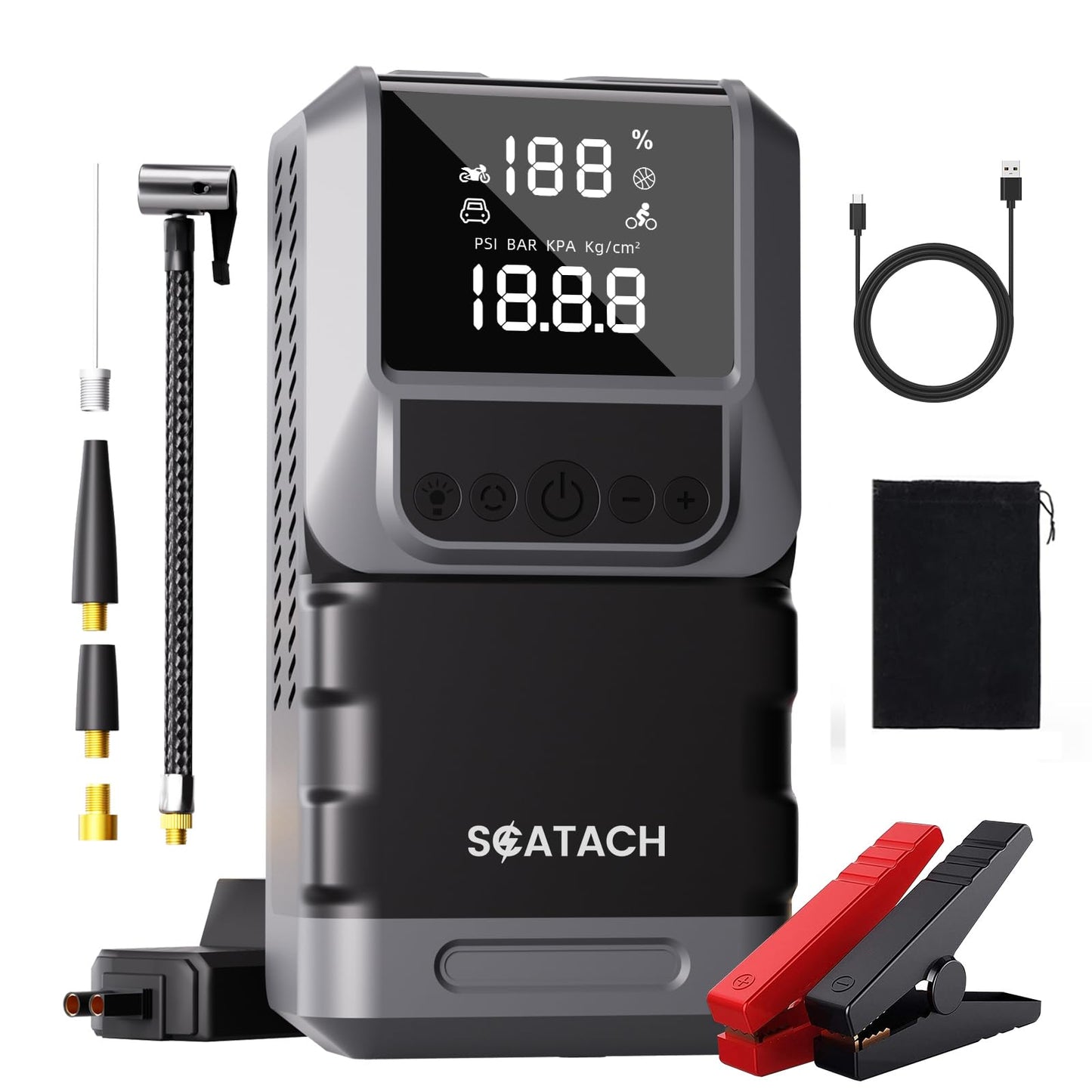 Jump Starter with Air Compressor, 6000A 150PSI Car Battery Jump Starter (10.0 Gas/8.0L Diesel) Battery Jumper Starter Portable 12V Jump Box with Jumper Cables, LED Light, LED Display