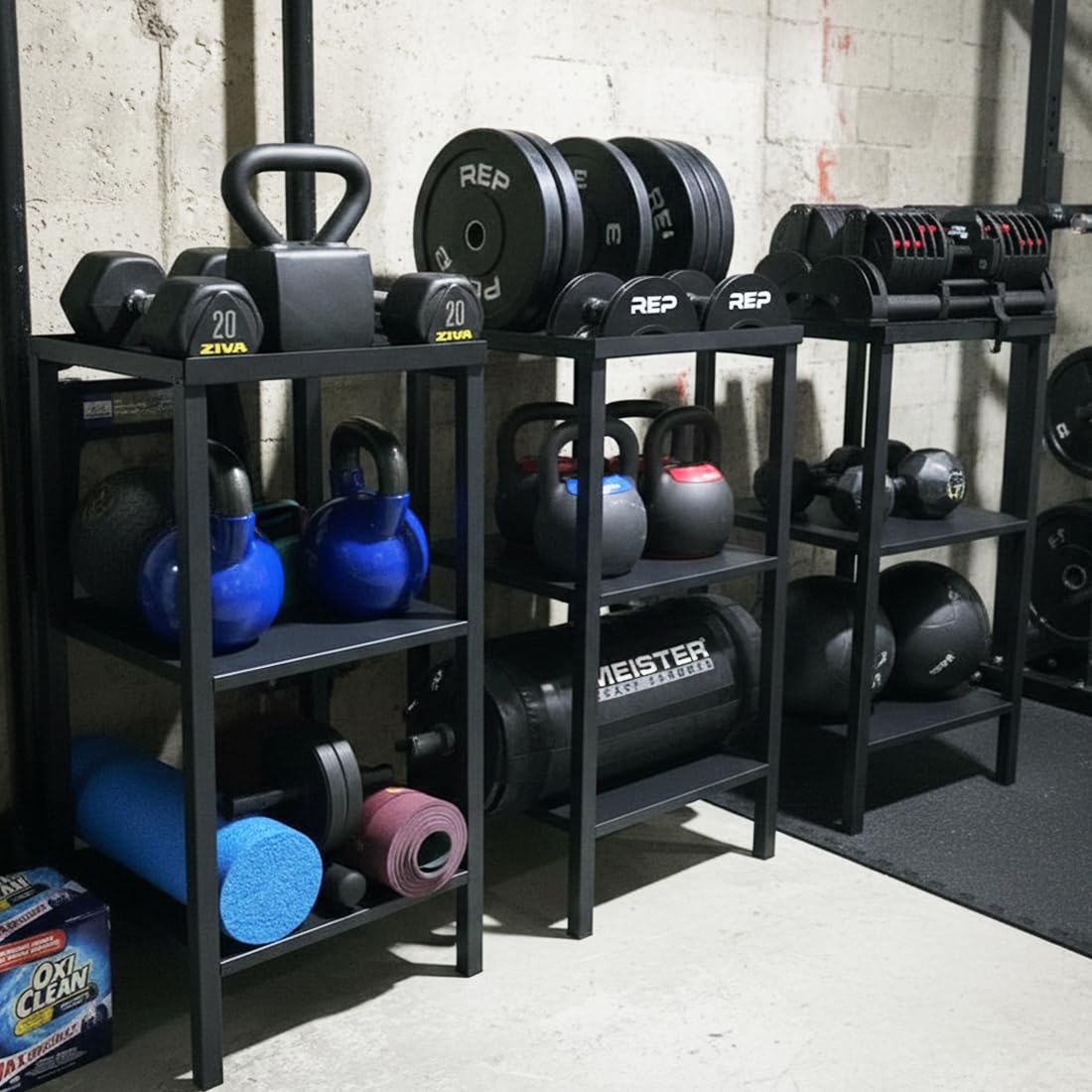 OGODU Commercial Heavy Duty Adjustable Dumbbell Stand & Kettlebell Stand, Adjustable Dumbbell Weight Rack, Kettlebell Storage Rack, Weight Rack for Garage/Home Gym/Commercial with Non-Slip Base, Anti-Tip Safety & Space-Saving Design, Weight Capacity 500/6