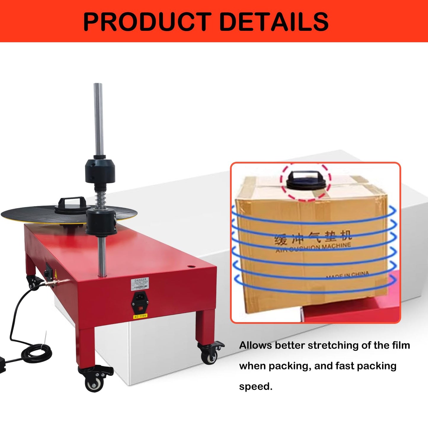 HayWHNKN Electric Stretch Film Wrapping Machine 23.6INCH Turntable Diameter Single Shaft Electric Film Wrapping Machine for Pallet Packing Semi-Automatic Wrapper Machine110V