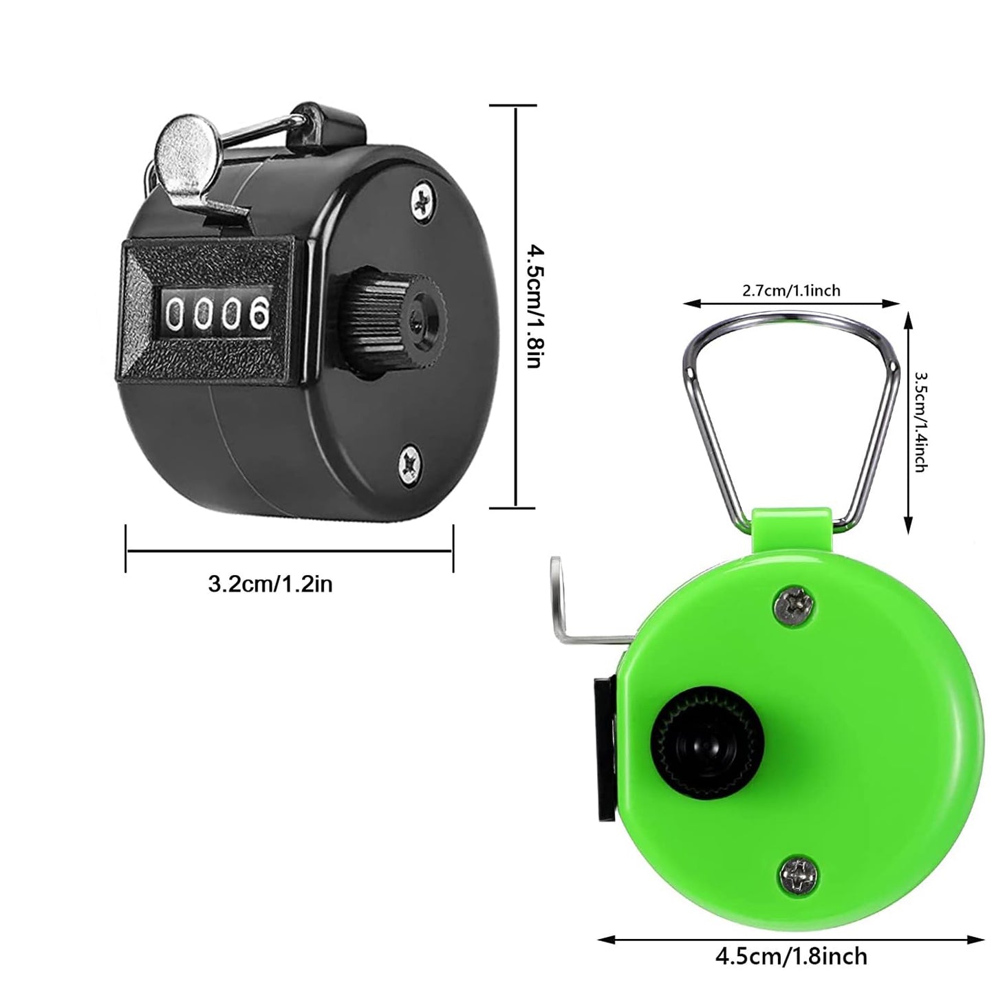 Clicker Counter Handheld Tally Counter 4-Digit Number Counter, 2 Pack Hand Mechanical Counters Clickers Pitch Umpire Click Counter for Coaching, Knitting, People, Lap, Fishing, Golf, (Black Green)