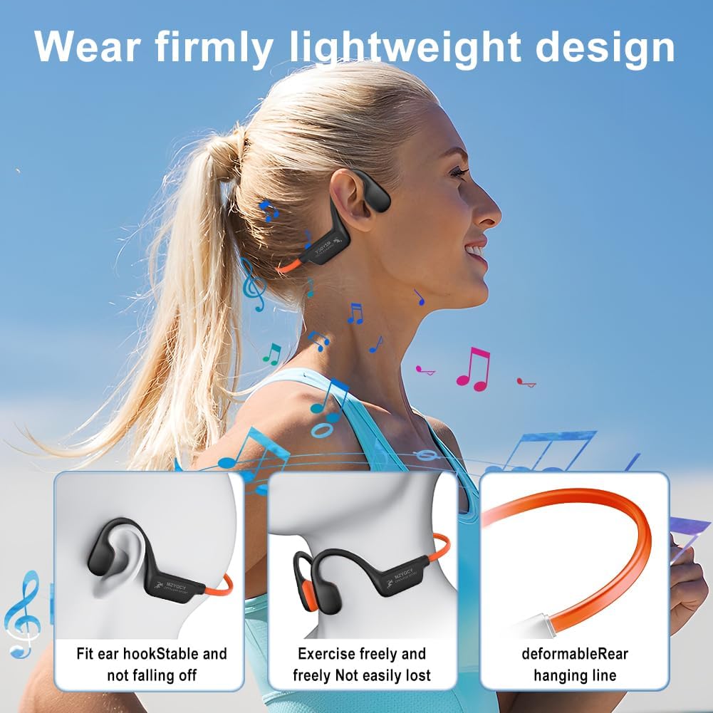 5.4 MicIPX6 Headset15H Bone Conduction Headphones,Open Ear Wireless Bluetooth Headphones with Waterproof Sport