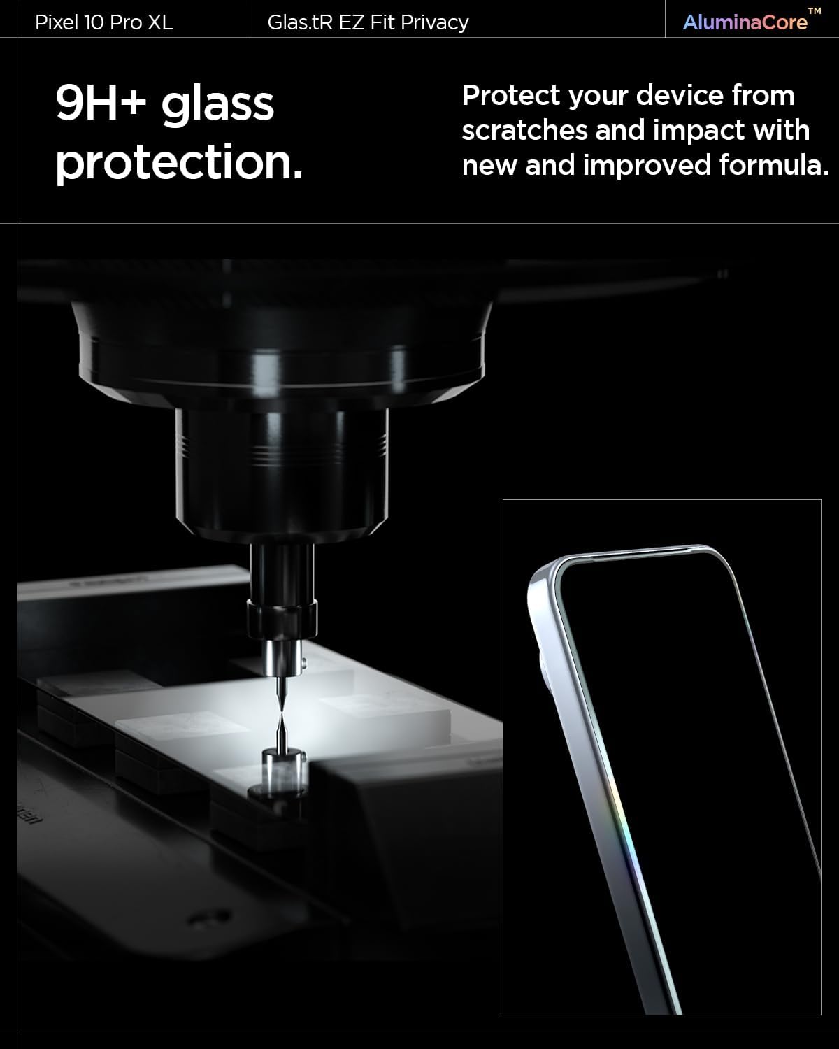 10 9 [2 Pack] 9H+ Spigen AluminaCore Tempered Glass Screen Protector [GlasTR EZ FIT - Privacy] designed for Pixel Pro
