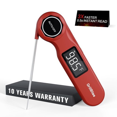GrillBliss Instant Read Meat Thermometer - USB-C Rechargeable | 0.5s Fast Read & ±0.5℉ Accuracy