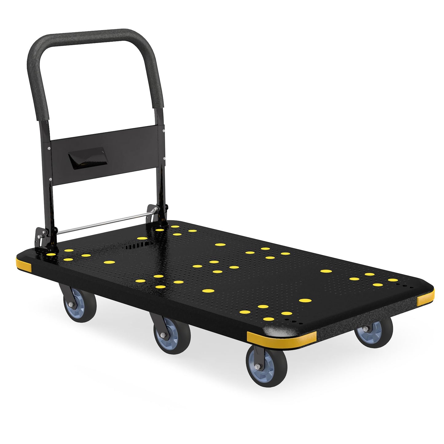Heavy-Duty Foldable Platform Cart with 6 Wheels & 2000LB Capacity - 360° Swivel & Fixed Casters, Collapsible Push Cart Dolly Black Plastic Trolley, 5" Wheels, Spare Tire & Anti-Collision Corners