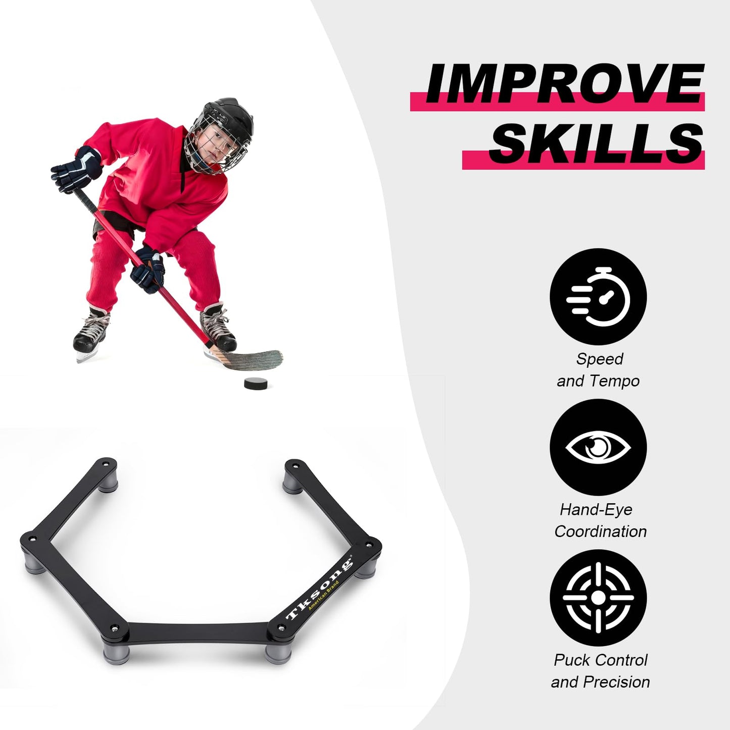 TKSONG Hockey Training Equipment - Adjustable Hockey Trainer for Stick Handling & Puck Control | Portable Stickhandling Training Tool for Kids & Adults | On/Off Ice Use，5-Sections(Black/Gray)