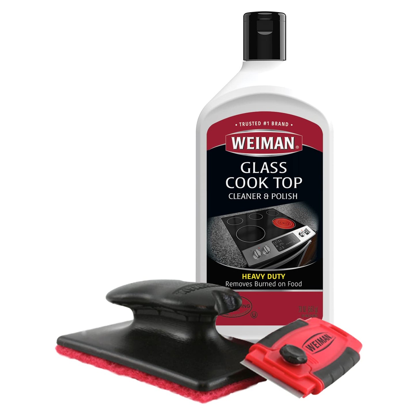 Weiman Glass & Ceramic Cooktop, Stove Top & Oven Cleaner Kit – Kitchen Cleaner Cream, 3 Scrubbing Pads & Scraper for Burnt-On Food & Grease, Clean Shine - Safe for Induction, Electric & Gas Cooktops