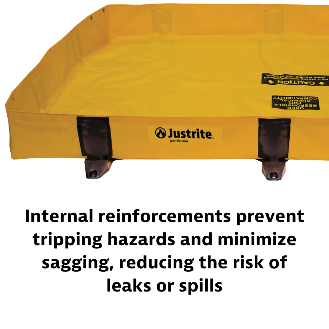 Justrite Rigid-Lock QuickBerm® Lite, 4' x 6' x 8" Folding Oil Spill Containment Berm, 119 Gallon Spill Capacity, PVC Coated Fabric, Made in The USA, Yellow, 28372