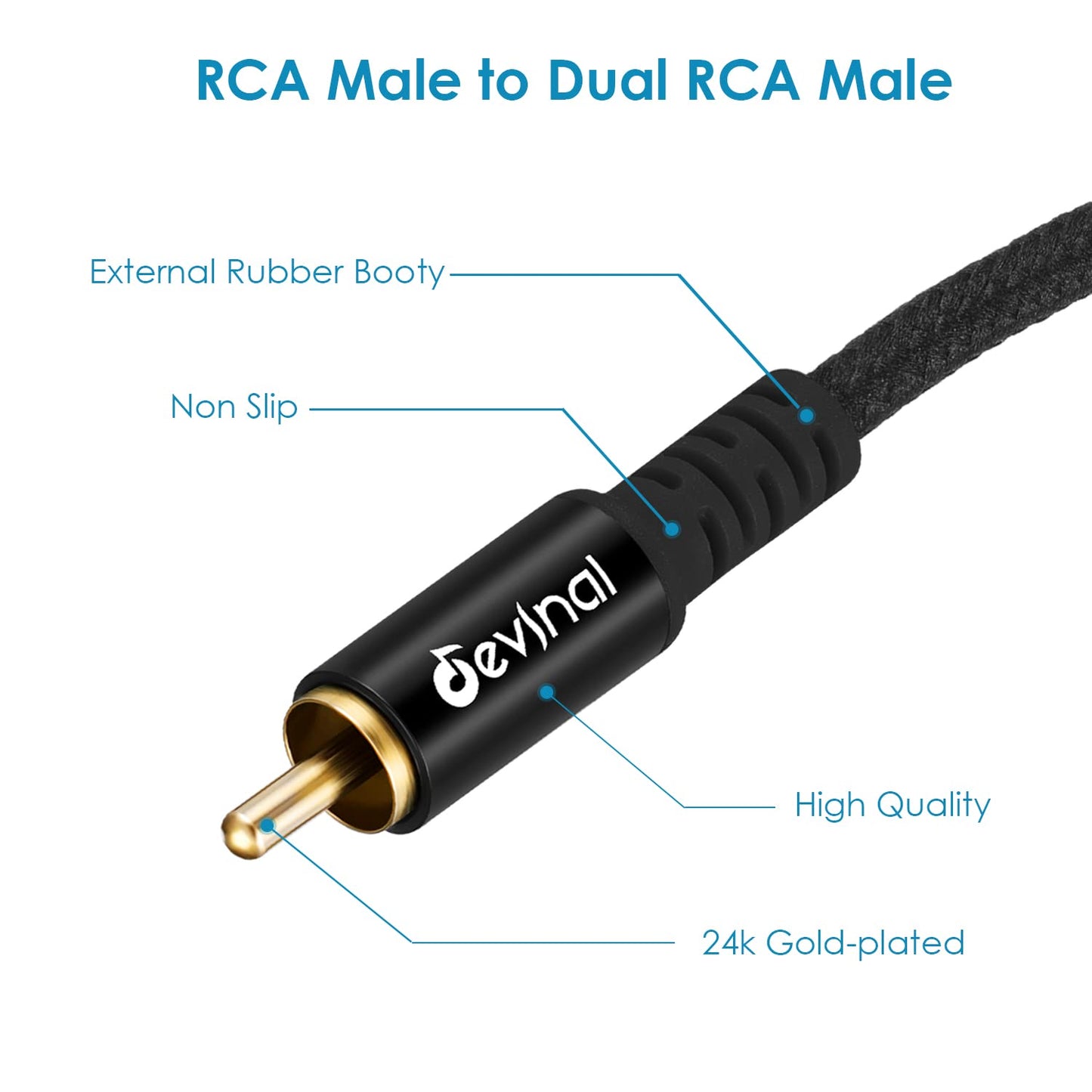 1 2 10Feet/3M Devinal RCA Y Cable, RCA/Phono Y Splitter, RCA Male to Male Y Adapter, Male/Male Subwoofer Cable Gold