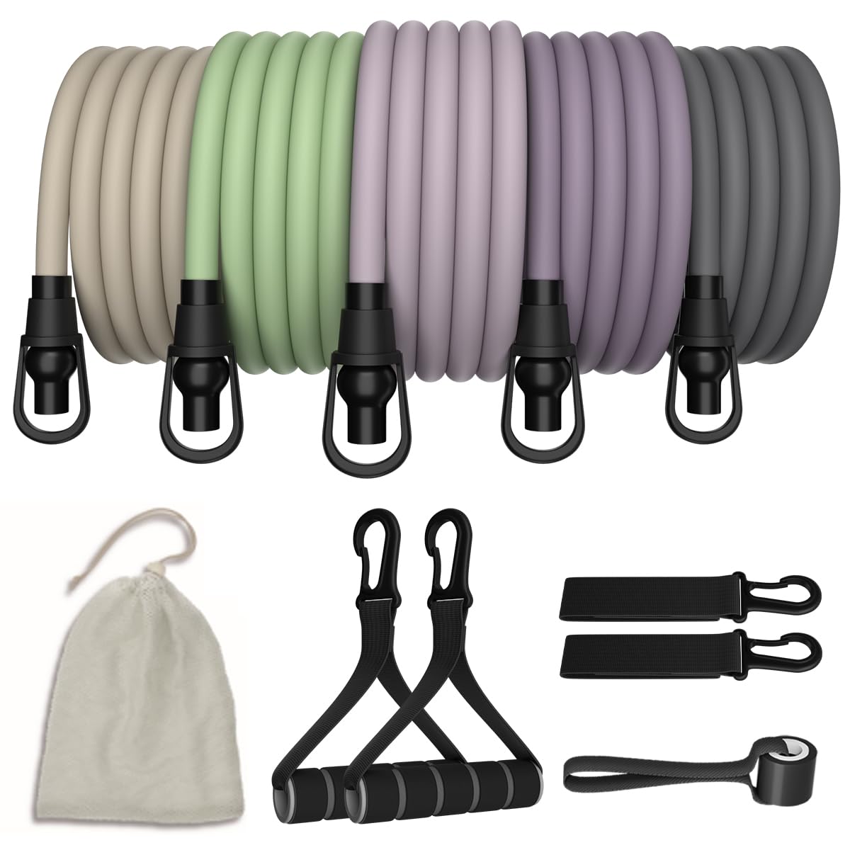 WHATAFIT Resistance Bands, Exercise Bands，Resistance Bands for Working Out with Handles for Men and Women Fitness, Strength Training Home Gym Equipment Purple Gray