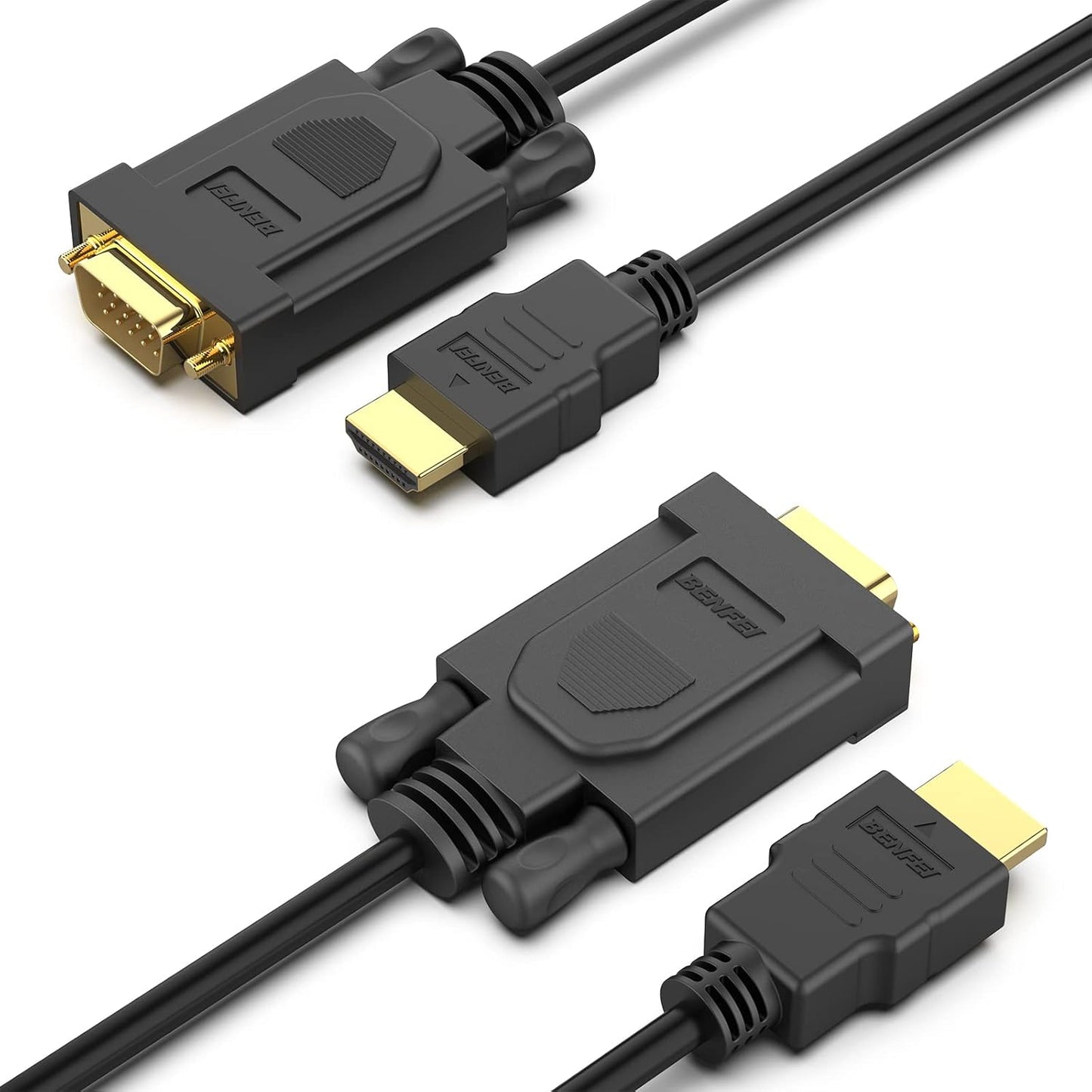 BENFEI 2 Pack 6 HDMI to VGA Feet Cable, Uni-Directional HDMI (Source) to VGA (Display) Cable (Male to Male) Compatible